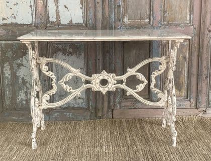 antique iron console with marble top