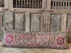 Antique Long Embroidered Bolster Cushion with Mirrorwork