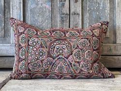 Antique Mirrorwork Textile Cushion backed in Vintage Linen