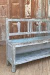 Antique Pale Blue Colonial Teak Bench With Shelf