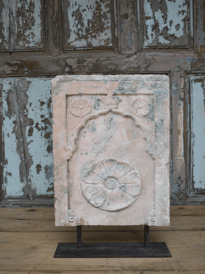 Antique Pink Marble Panel with mehrab arch and floral motif