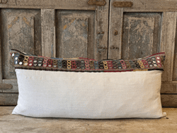 Antique Textile Cushion with Linen and Mirrorwork