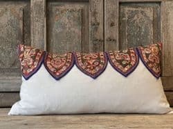 Antique Toran Embroidery Cushion with Vintage French Linen