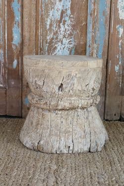 Antique Tribal Mortar Side Table, Thar Desert Rajasthan