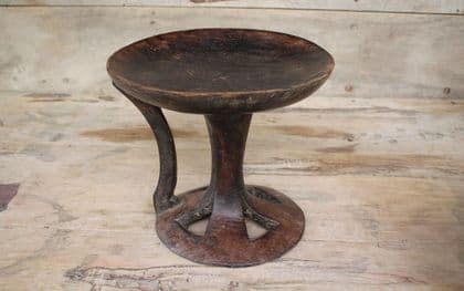 Antique tribal wood platter with decorative base. circa 1920