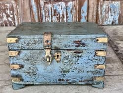 Antique Turquoise Money Box with Brass Decoration, Gujarat