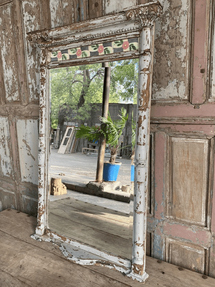 Bevelled mirror made from a Colonial frame with vintage tiles