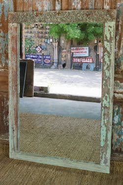 Bevelled mirror made from an Old Haveli Palace Doorway with faded paint tones