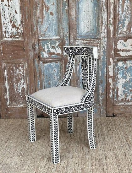 Black & Cream Inlay Maharaja Chair in Teak wood