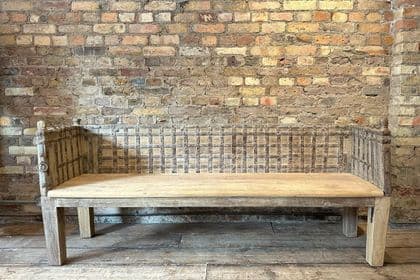 Bleached Acacia Wood Bench made from an Antique Camel Cart (1 of a pair sold separately)