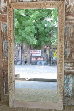 Bleached Teak Wood Doorway inset with bevelled Mirror, Rajasthan 1900