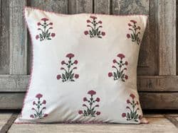 BLOCK PRINT CANVAS CUSHION RED FLOWER MUGHAL DESIGNJAIPUR (1)