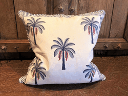 Block Print Palm Tree Cushion Blue Square