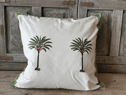 Block Print Palm Tree Cushion Green -  Large