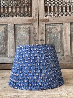 Blue Lampshade with White Flowers block print- large