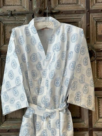 Blue Paisley Block Print Dressing Gown