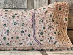 Bolster Cushion made from a Rare Vintage Mirrorwork Embroidery, Gujarat
