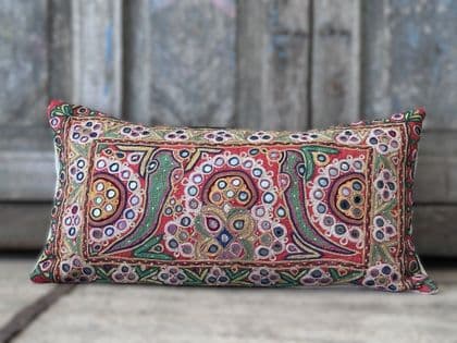 Bolster Cushion made from a Vintage Embroidered Toran (1 of a pair, sold separately)