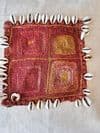 Bolster Cushion made in Vintage French Linen with 3 Embroidered Tribal Textiles