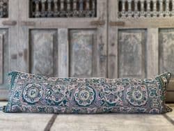 Bolster made from a Vintage Mirrorwork Embroidered Toran, Gujarat SOLD