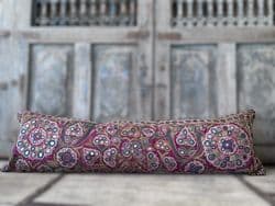 Bolster made from a VintageFine  Mirrorwork Embroidered Toran, Gujarat