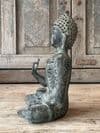 Bronze Buddha with etched decorative robes & hand mudra in the Abhaya fearlessness pose
