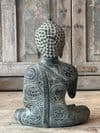 Bronze Buddha with etched decorative robes & hand mudra in the Abhaya fearlessness pose