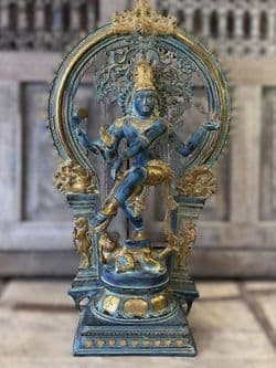 Bronze Casting of a Shiva Nataraja cast with Spritual Blue & Golden Tones