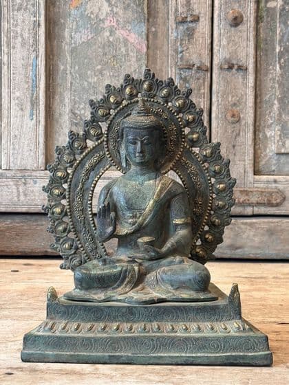 Bronze Casting of the Buddha with Decorative Aura