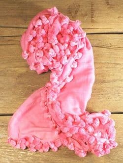 Candy Pink Silk Pom-Pom Shawl
