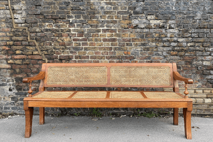 Colonial Teak Bench with Rattan Weaved  Seating, South India