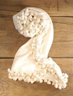 Cream Silk Pom-Pom Shawl