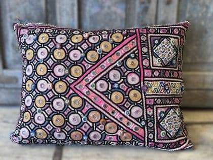 Cushion made from a Vintage Embroidery with Beadwork, Gujarat