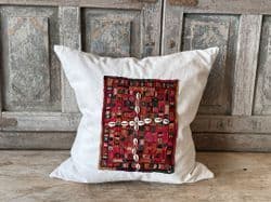 Cushion made from a Vintage Embroidery with Cowrie Shells & French Linen