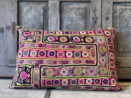 Cushion made from a Vintage Tribal Embroidery, Gujarat