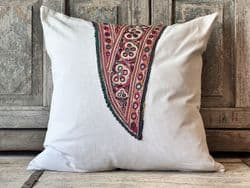Cushion made from Vintage French linen and a Toran dowry embroidery