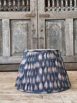 Denim/grey blue block print Lampshade - large