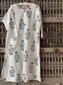 Dove Grey Iris Block Print Kaftan