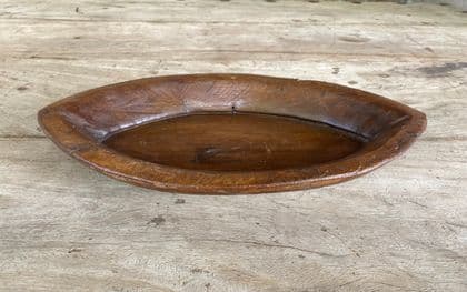 Eliptical Acacia Wood Bowl, Vintage