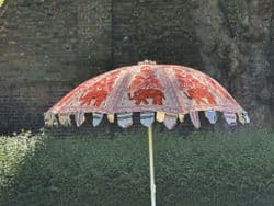 Embroidered elephant parasol red