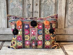 Embroidered Tribal Mirrored Textile made into a Cushion, Gujarat