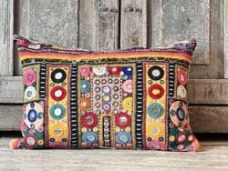 Embroidered Tribal Mirrorwork Textile made into a cushion