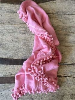 fine cotton mul mul pom pom shawl in pink