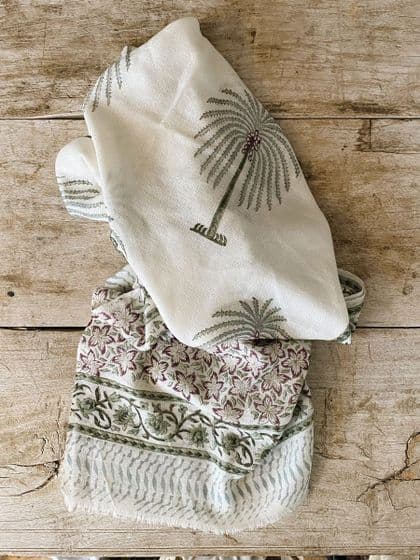 Fine wool shawl with hand block print