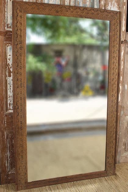 Finely Carved Golden Teak Doorway Temple Mirror, Tamil Nadu