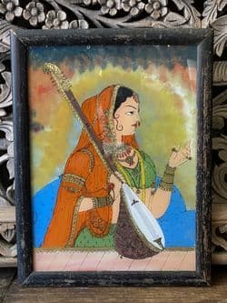 Glass Painting of a Beautiful Rajasthani Sitar Player