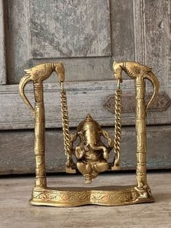Golden Brass Ganesha on a Peacock Swing