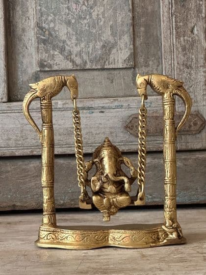 Golden Brass Ganesha on a Peacock Swing