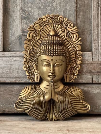 Golden Brass Plaque of Buddha in Prayer