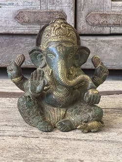 golden ganesha with verdgris patina - medium